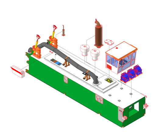 Operator cabin with controls and accessories